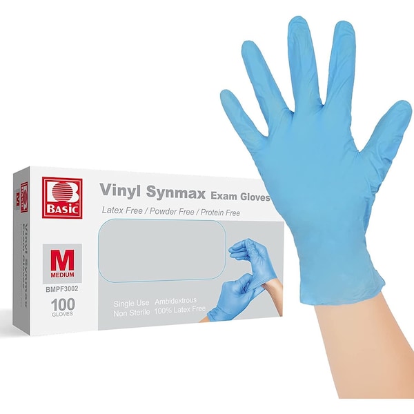 Zoro Select Disposable Gloves, Vinyl/Nitrile Blend, Powder-Free, Latex-Free, 4 mil, Blue, M, 10 boxes of 100 - SYNMAXMC