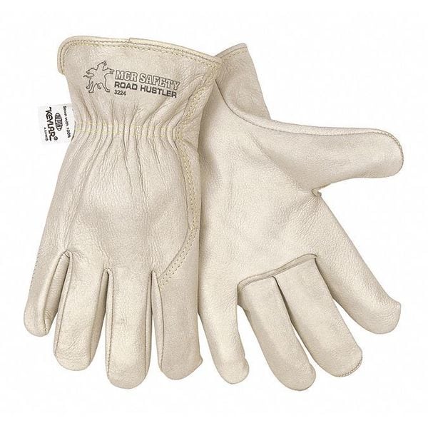 Mcr Safety Leather Drivers Gloves, Cowhide, Slip-On, Wing Thumb, Gunn - Full Back Cut, Beige, L 12 PK - 3224L