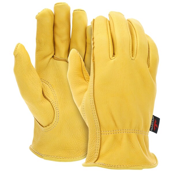 Mcr Safety Leather Drivers Gloves, Deerskin, Shirred Slip-On, Keystone Thumb, Gunn Cut, Gold, 2XL 12 PK - 3500XXL