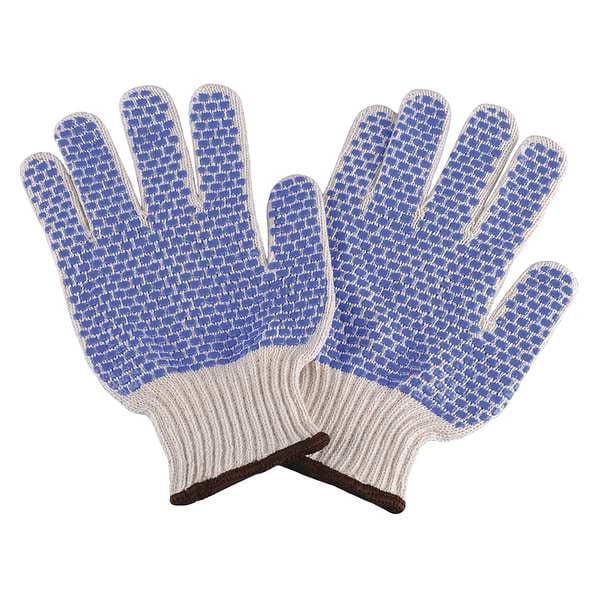 Condor Knit Gloves, Cotton/Polyester, Dotted Palm, Knit, Beige/Blue, 1 PR - 2AK99