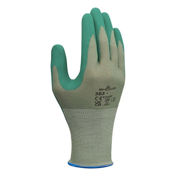 Showa 383-M/07 Coated Gloves, M, 230 mm L, Nitrile Coating, Polyester, Green - 383M-07.RT