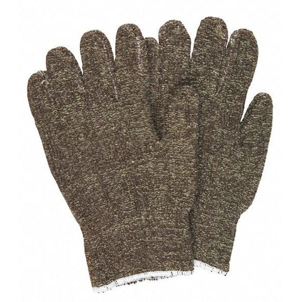 Mcr Safety Weight Terry Kevlar Brown Cotto, PK12, Knit Wrist Cuff Back: Yellow; Hem: White, M, 12 PK - 9433KM