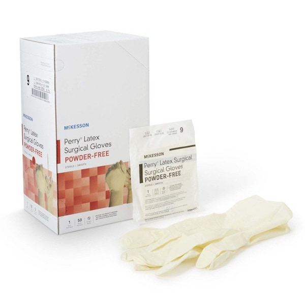 Mckesson Disposable Gloves, 9 mil Palm, Latex, Powder-Free, 9, 400 PK, Cream - 20-1090N