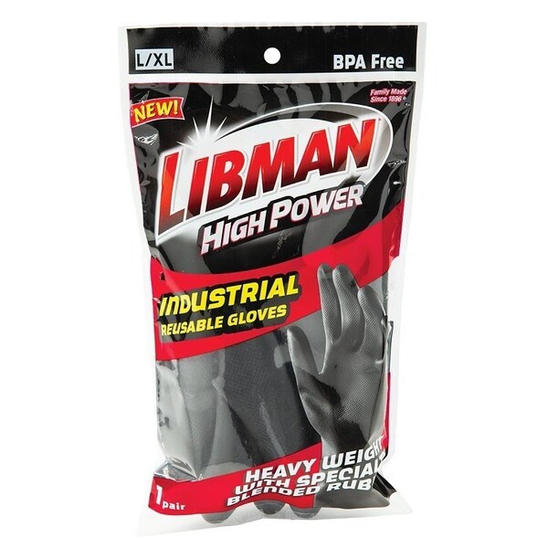 The Libman Co Libman Industrial Grade Reusable Gloves, L, Rubber, Black - 1244