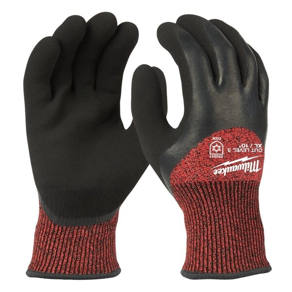 Milwaukee Tool Winter Dipped Gloves, Men's, XL, 7.77 to 7.97 in L, Elastic Knit Cuff, Latex Palm, Black/Red - 48-22-8923