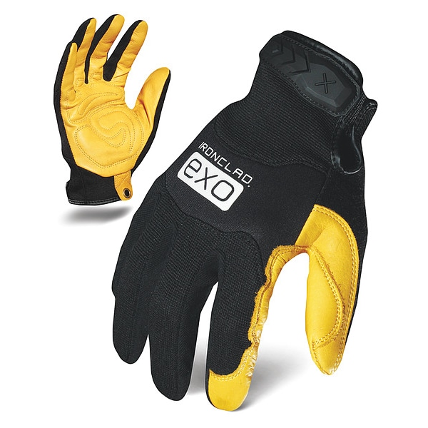 Ironclad Performance Wear EXO Mechanics Gloves, Gold Goat Leather Palm, Polyester Back, XL, Black/Gold - EXO2-MPLG-05-XL