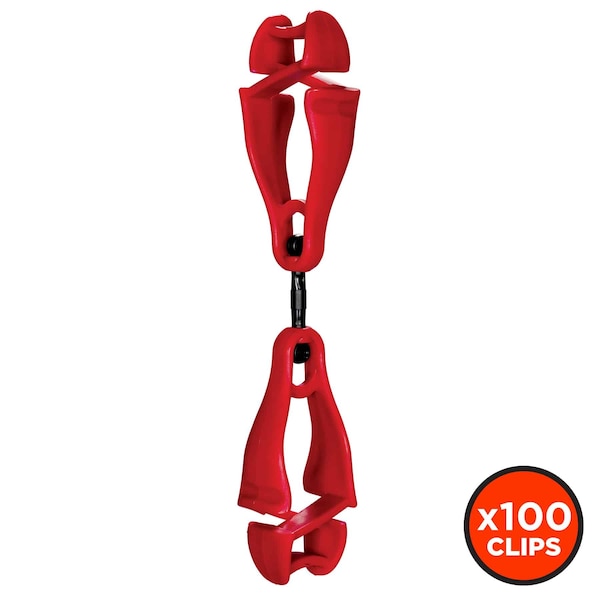 Ergodyne Swivel Glove Clip Holder, Dual Clips, Red, PK100 - 3420-BULK