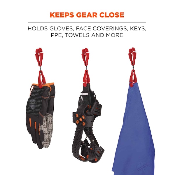 Ergodyne Swivel Glove Clip Holder, Dual Clips, Red, PK100 - 3420-BULK