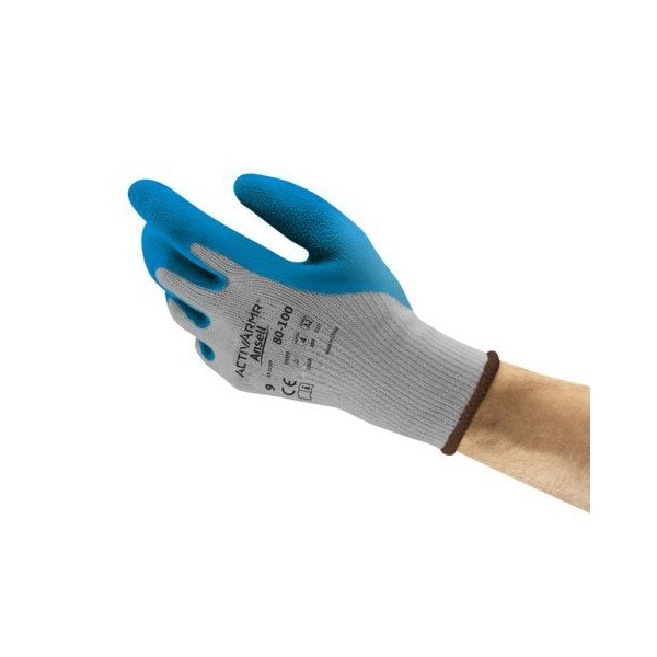 Ansell Latex Coated Gloves, Natural Latex Rubber, 4 Abrasion Level, 9 12 PK - 206402