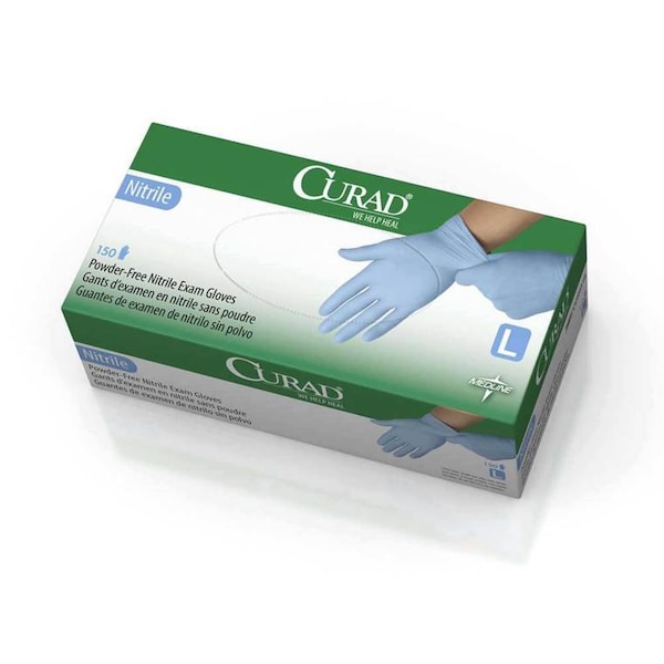 Medline Disposable Gloves, Nitrile, Powder-Free, L, 1500 PK, Blue - CUR9316