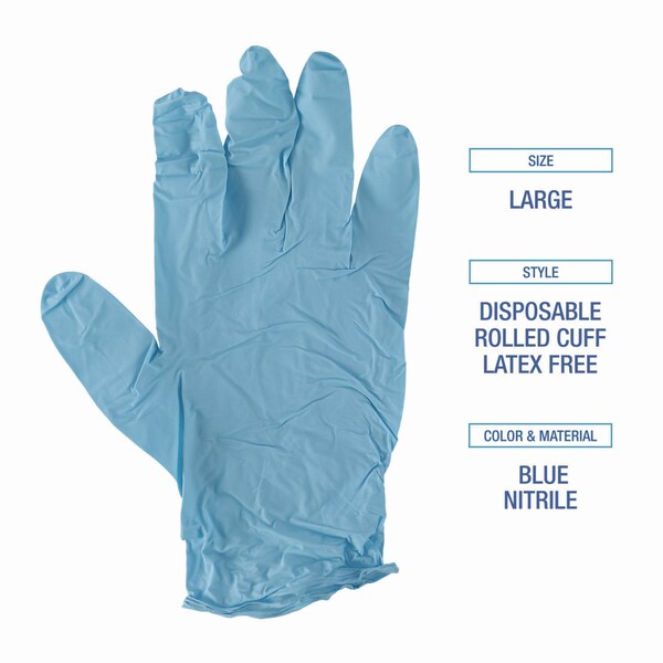 Boardwalk Disposable Gloves, 5 mil Palm, Nitrile, Powder-Free, L, 100 PK, Blue - 382LBXA