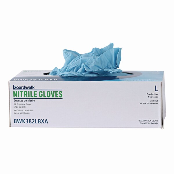 Boardwalk Disposable Gloves, 5 mil Palm, Nitrile, Powder-Free, L, 100 PK, Blue - 382LBXA