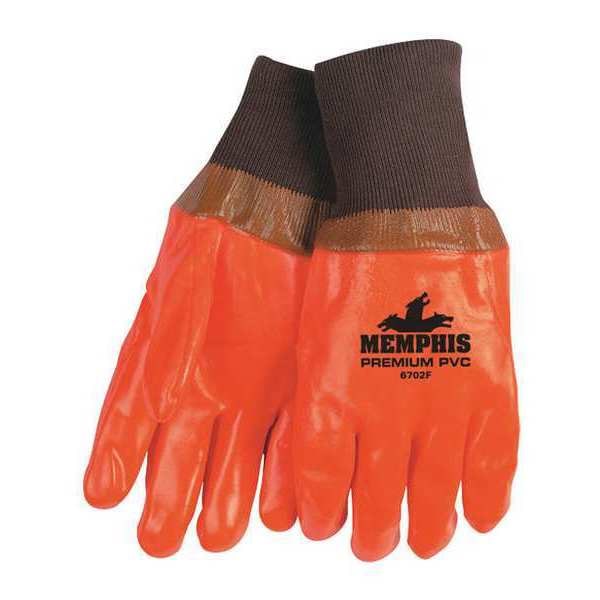 Mcr Safety Chemical Resistant Gloves, PVC, 11.5 in L, 105.0 mil, Orange/Brown, L, 1 PR - 6702F