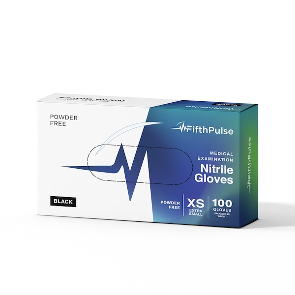 Fifthpulse Disposable Gloves, 3 mil Palm, Nitrile, Powder-Free, XS, 1000 PK, Black - FMN100619