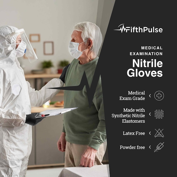 Fifthpulse Disposable Gloves, 3 mil Palm, Nitrile, Powder-Free, XS, 1000 PK, Black - FMN100619