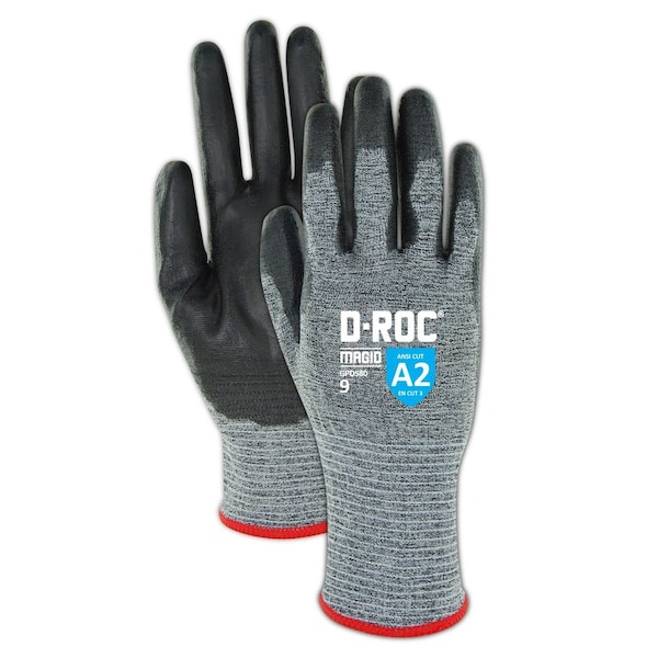 Magid Coated Gloves, Polyurethane, 4 Abrasion Level, Salt & Pepper, 1 PR - GPD580-10