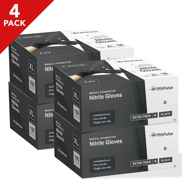 Fifthpulse Disposable Gloves, 4.5 ml Palm, Nitrile, Powder-Free, XL, 400 PK - FP-FMN100442-4A