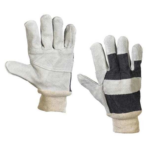Partners Brand Leather Palm w/ Knit Wrist Gloves, Large, Black/White, 12 Pairs/Case - GLV1020L