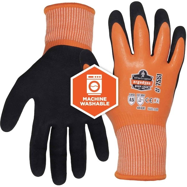 Ergodyne Cut-Resistant Coated Winter Work Gloves, Cut Level A5 , Nitrile , Sandy Nitrile , XL 1 PR - 7551