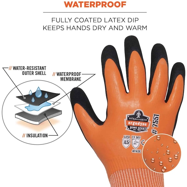 Ergodyne Cut-Resistant Coated Winter Work Gloves, Cut Level A5 , Nitrile , Sandy Nitrile , XL 1 PR - 7551
