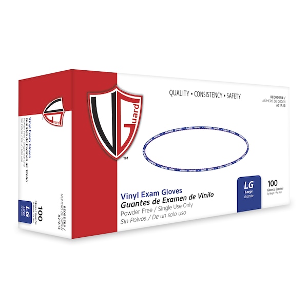 Vguard A21A1, Disposable Gloves, 3 mil Palm, Vinyl, Powder-Free, L, 1000 PK, Clear - A21A13