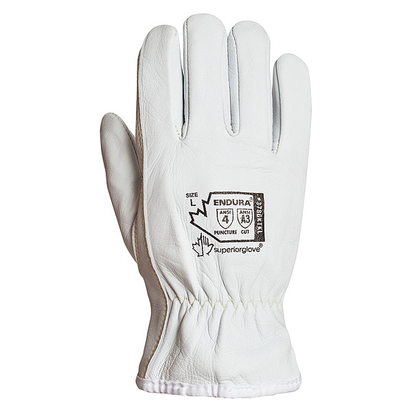 Endura Leather Drivers Gloves, Goatskin, Shirred Slip-On, Keystone Thumb, Gunn Cut, White, M 1 PR - 378GKTKL-M