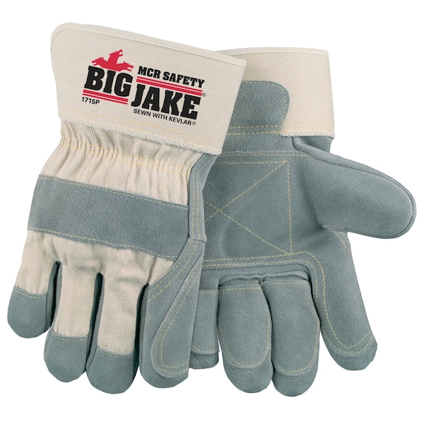 Mcr Safety Gloves, Big Jake Dbl leather palm and fingers L, 12PK - 1715PL