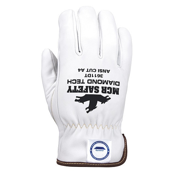 Mcr Safety Leather Cut-Resistant Gloves, Shirred Slip-On Cuff, Keystone Thumb, White, XL, 1 PR - 3611DTXL