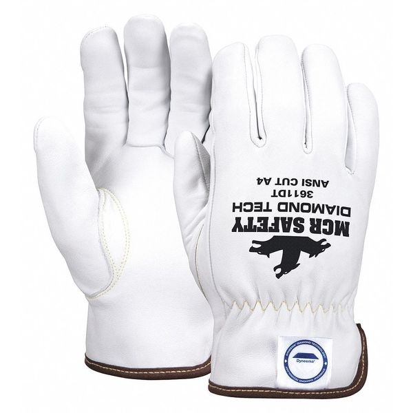 Mcr Safety Leather Cut-Resistant Gloves, Shirred Slip-On Cuff, Keystone Thumb, White, XL, 1 PR - 3611DTXL