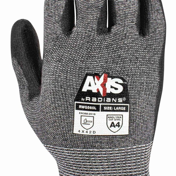 Radians Cut Resistant Coated Gloves, A4 Cut Level, Polyurethane, L,  - RWG560TL