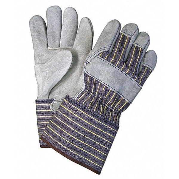 Mcr Safety Leather Palm Gloves, Cowhide, Gauntlet Cuff, Wing Thumb, Full Finger, Gray, L, 12 PK - 1410A