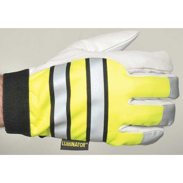 Mcr Safety Hi-Vis Cold Protection Mechanics Gloves, Grain Goatskin Palm, Hook-and-Loop Cuff, Black/Lime/White - 968XL