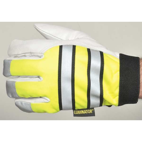 Mcr Safety Hi-Vis Cold Protection Mechanics Gloves, Grain Goatskin Palm, Hook-and-Loop Cuff, Black/Lime/White - 968XL