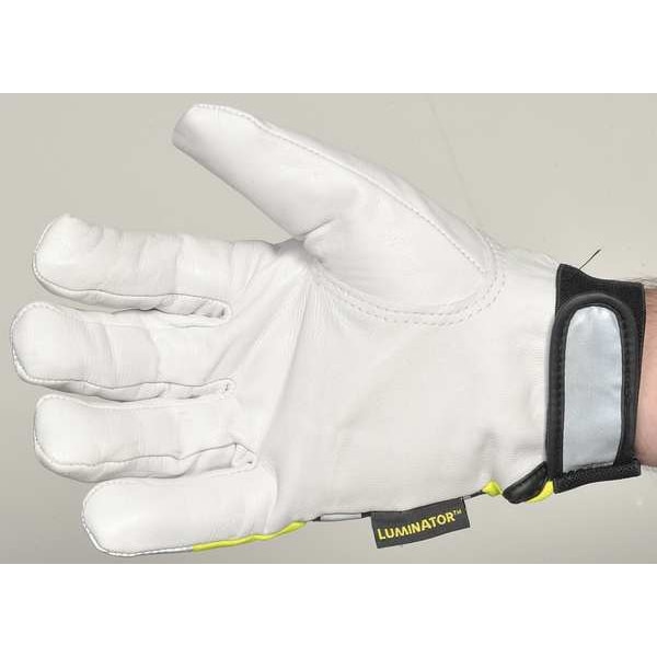 Mcr Safety Hi-Vis Cold Protection Mechanics Gloves, Grain Goatskin Palm, Hook-and-Loop Cuff, Black/Lime/White - 968XL