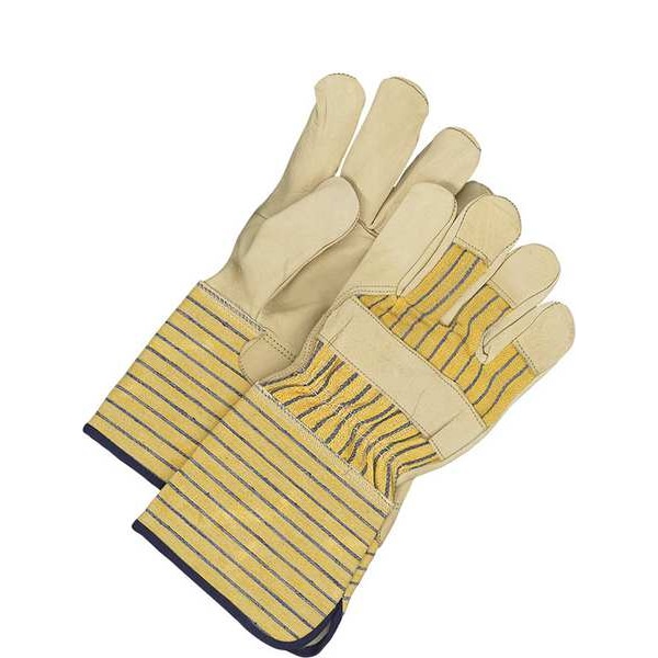 Bdg Leather Gloves, Cowhide, Gauntlet Cuff, Wing Thumb, Full Finger, Beige / Blue/Yellow, L, 1 PR - 40-1-281EY5U