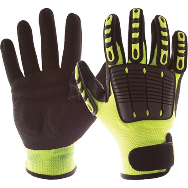 Charlotte Madison Back Tracker Anti-Impact Gloves with Back of Hand Protection, Black & Neon Green - 2XL - CH2590171