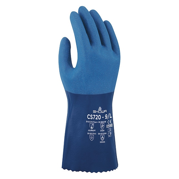 Showa CS720 Chemical Resistant Gloves, Cotton/Nitrile/Polyester, 12 in L, Blue, 2XL, 1 PR - CS720XXL-11-V