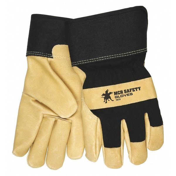 Mcr Safety Cold Protection Gloves, Pigskin Palm, Safety Cuff, Black Back, Gold Palm, 12 PK - 1970L