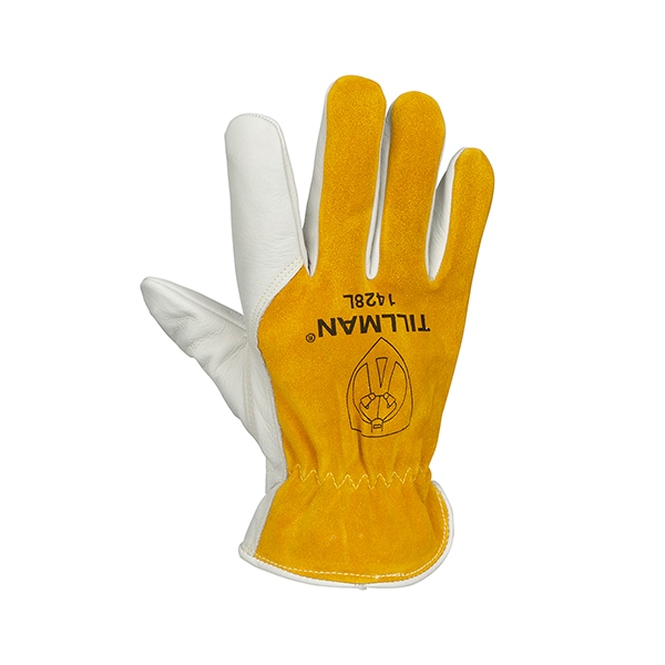 Tillman Leather Gloves, Cowhide Palm, Elastic Cuff, Yellow/Tan, 1 PR - 1428XL