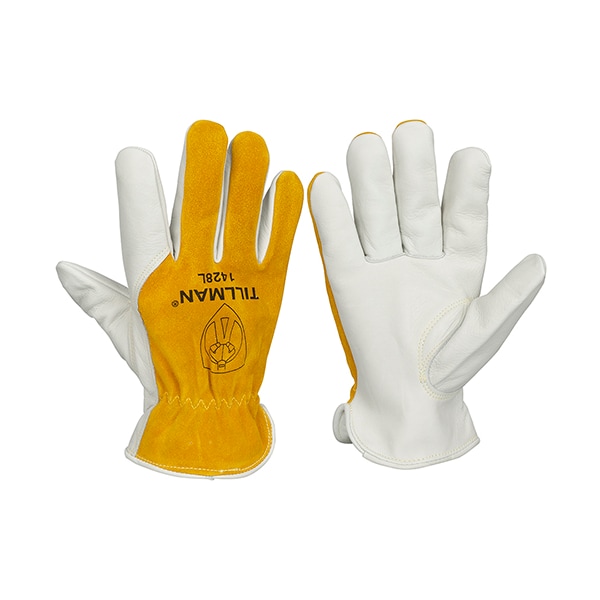 Tillman Leather Gloves, Cowhide Palm, Elastic Cuff, Yellow/Tan, 1 PR - 1428XL