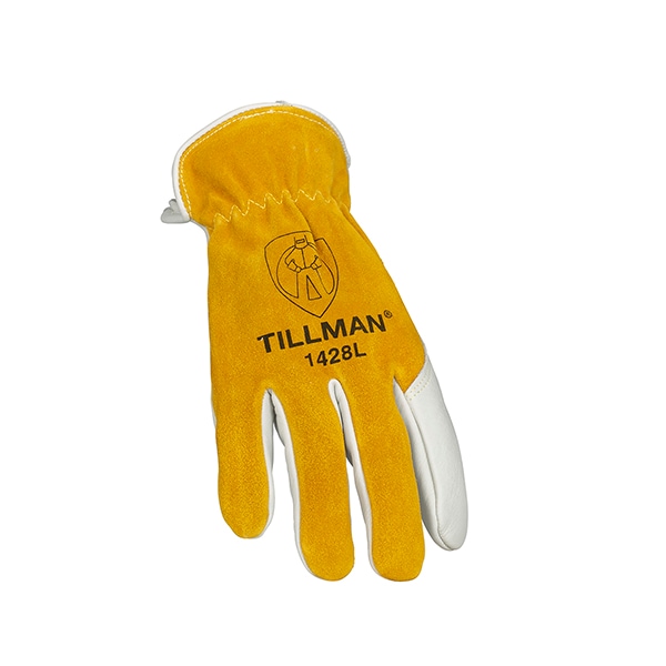 Tillman Leather Gloves, Cowhide Palm, Elastic Cuff, Yellow/Tan, 1 PR - 1428XL