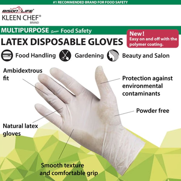 Kleen Chef Disposable Gloves, Latex, Powder-Free, L, 100 PK, Natural - KC-MS-L-DLG-1NR-Z