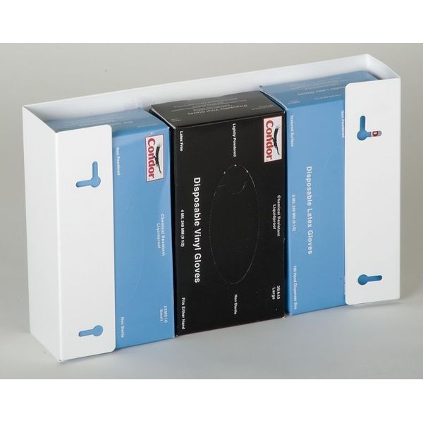 Zoro Select Horizontal Glove Dispenser, Powder-Coated Steel, Holds (3) Boxes , White , 10"H x 18"W x 3-3/4"D - 6GKZ8