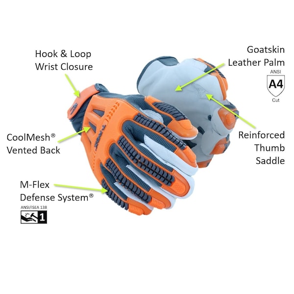 Magid TREX Windstorm Series TRX744 CoolMesh Back Goatskin Leather Palm Impact GloveCut Level A4 - TRX744L
