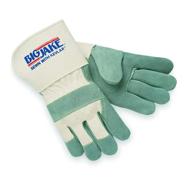 Mcr Safety Leather Gloves, Cowhide, Gauntlet Cuff, Wing Thumb, Full Finger, Gray, XL, 1 PR - 1710XL