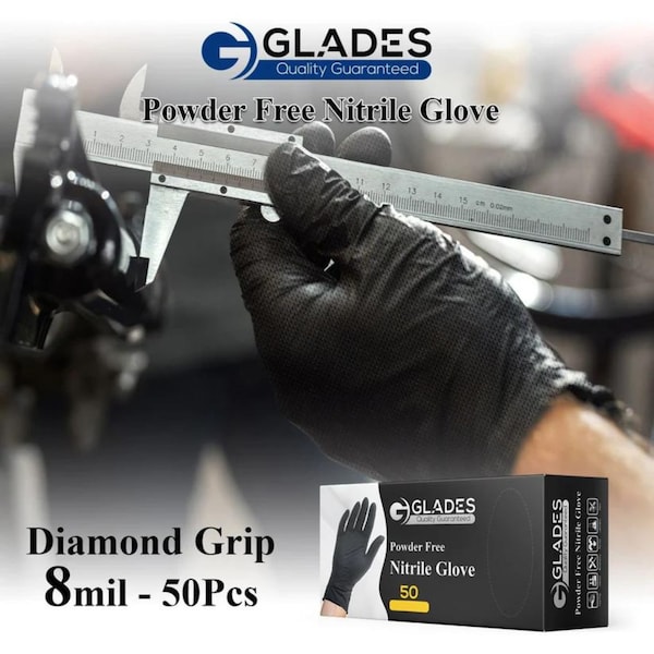 Glades Disposable Gloves, 8 mil Palm, Nitrile, XL, 100 PK, Black - GL-BL-XL