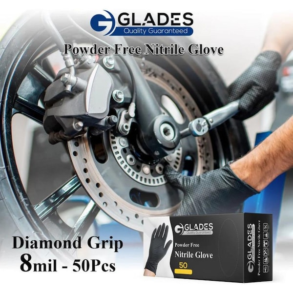 Glades Disposable Gloves, 8 mil Palm, Nitrile, XL, 100 PK, Black - GL-BL-XL