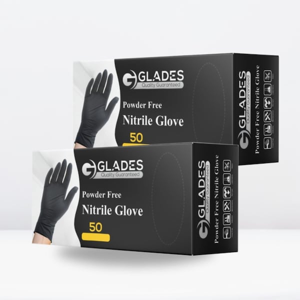 Glades Disposable Gloves, 8 mil Palm, Nitrile, XL, 100 PK, Black - GL-BL-XL