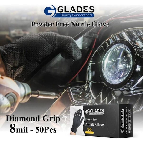 Glades Disposable Gloves, 8 mil Palm, Nitrile, XL, 100 PK, Black - GL-BL-XL