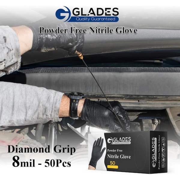 Glades Disposable Gloves, 8 mil Palm, Nitrile, XL, 100 PK, Black - GL-BL-XL
